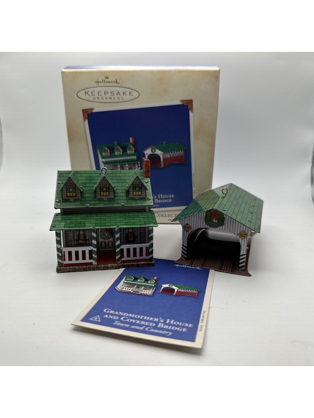 Hallmark Keepsake Ornament Grandmother's House and Covered Bridge Pressed Tin